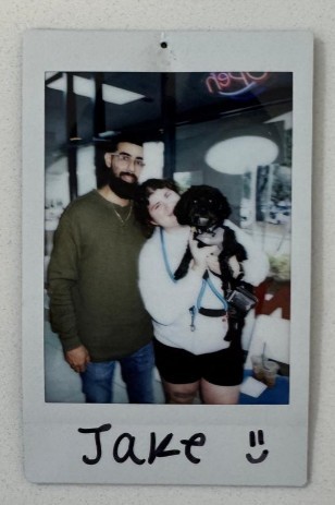 couple with dog polaroid