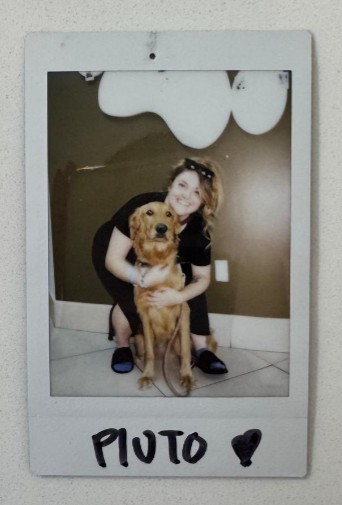 woman and golden retriever