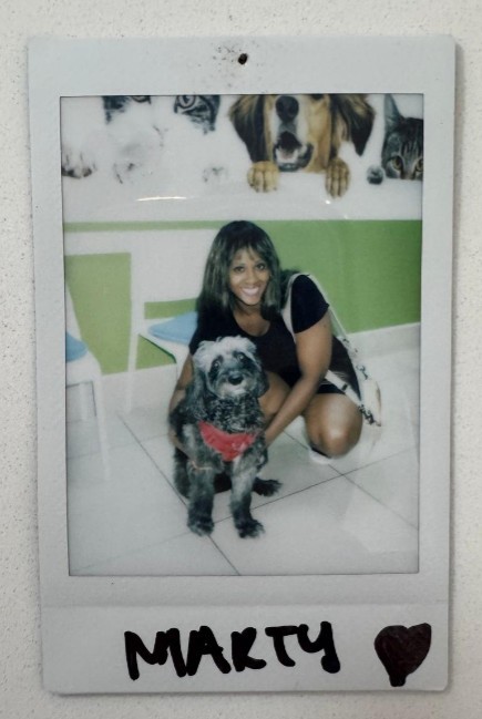 woman with dog polaroid