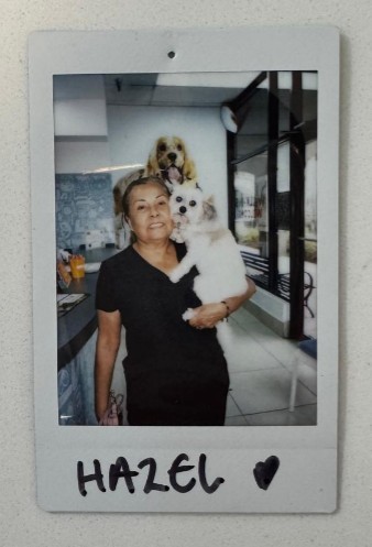 woman with three dogs